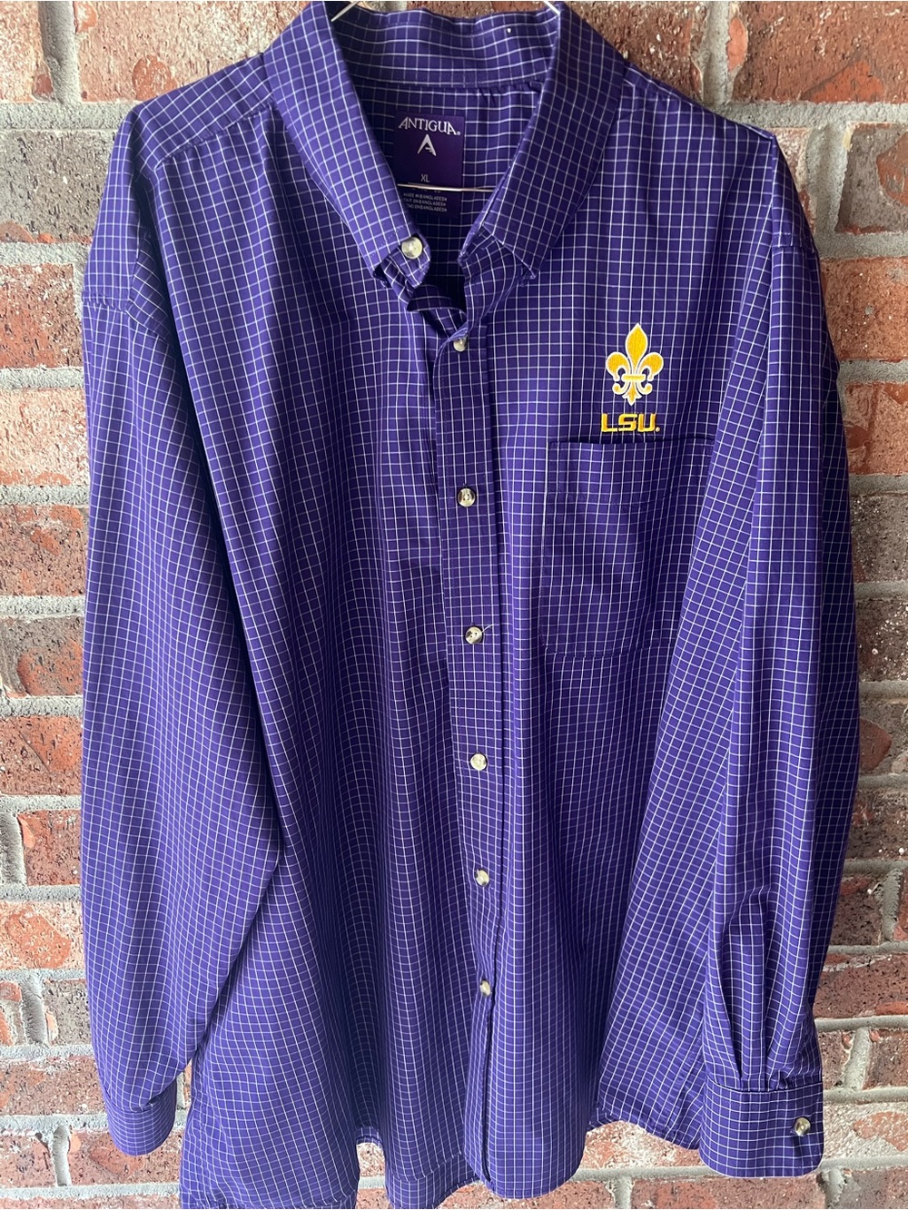 Antigua men's purple and white button-down  (LSU) long sleeve shirt - X-Large